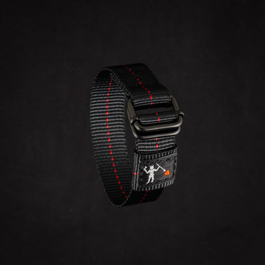 Military watch band in black with red detail