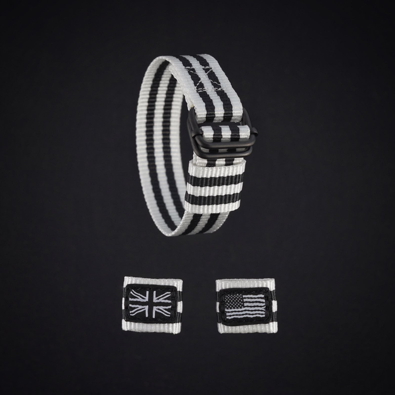 Black+ White striped military watch strap