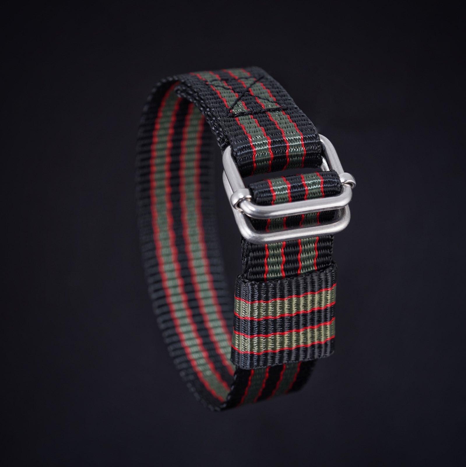 Black/Green/Red military style watch band