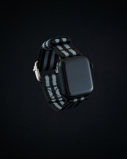 Black Apple smart watch strap with stripes